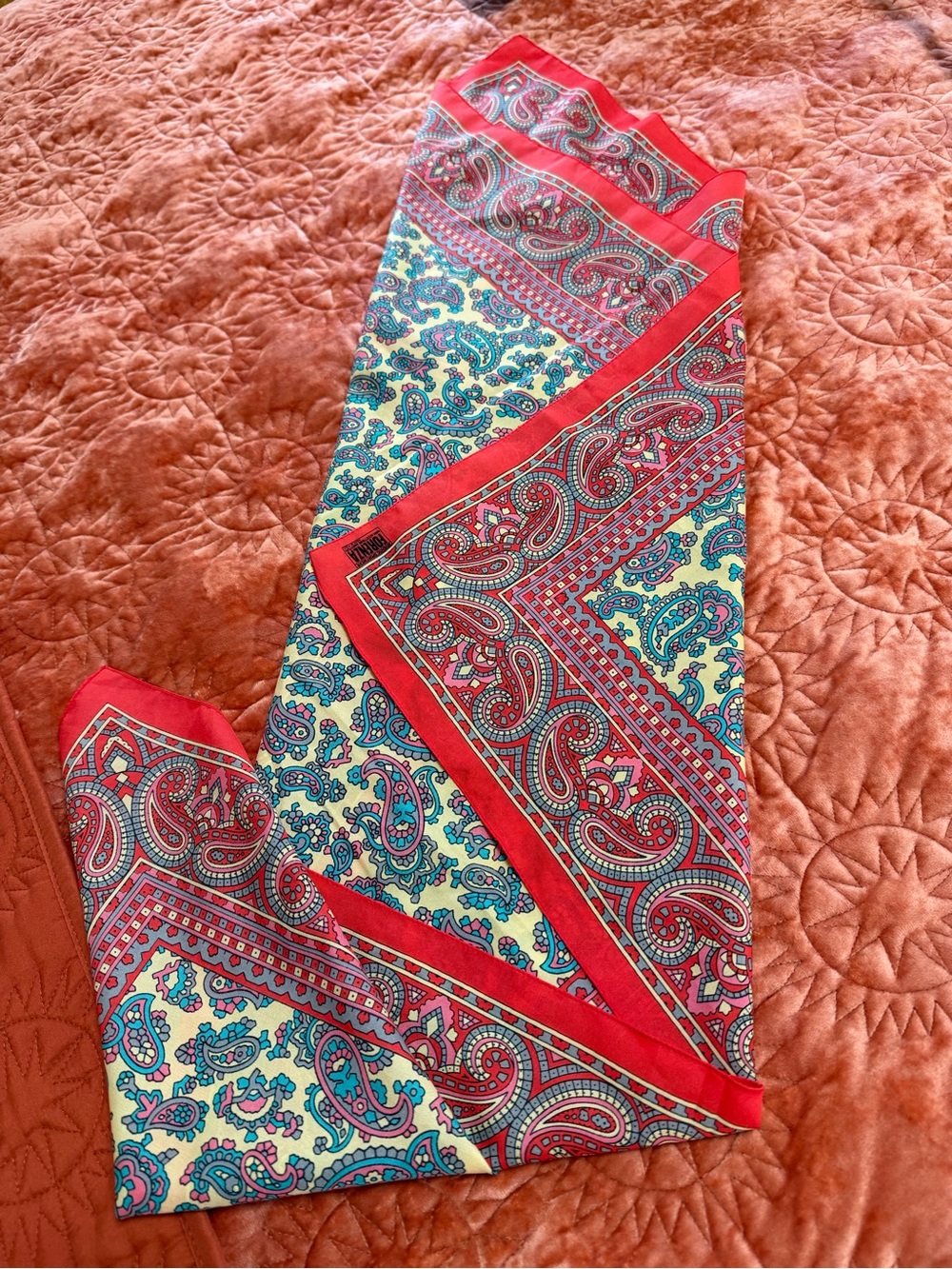 Vintage torrente Paris paisley Forenza Red and Turquoise Paisley Silk scarf